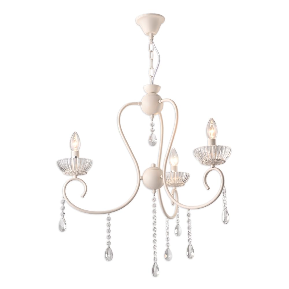 TEKLED Versailles Elegance Crystal Swan Chandelier Ceiling Light | E14 Fitting | Modern Minimalist Design | for Living Rooms Dining Halls Hallways Foyers | Ivory White - 3 Candle (Bulb not Included)
