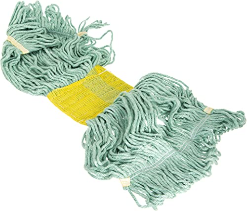 Image of SPARTA Flo-Pac Cotton Mop Head, Loop-Ended, Wide Band with Yellow Band for Organized Cleaning, Small, Green