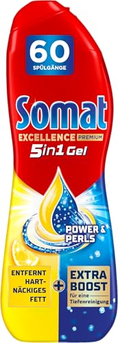 Somat Excellence Premium 5in1 Gel Power & Perls (960 ml) flüssiges Geschirrspülmittel für sauberes Geschirr und Glanz auch im Eco- und Kurzprogramm Spülmittel mit Boost gegen Fett und Eingebranntes