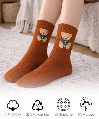 Image of bony&katia Cute Teddy Bear Crew Socks for Women and Men 3 Pairs Set - Soft Breathable Cotton - Gift Idea for Mothers Day
