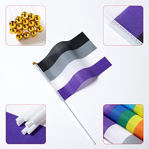 Image of GentleGirl 12 Pack Asexual Pride Rainbow Flags Asexual Small Mini Hand Held Stick Flag Gay LGBT Festival Party Parades Decorations