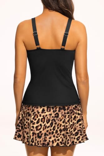 Image of Aqua Eve Women Tankini with Skirt - Tummy Control Swimsuit Two Piece Bathing Suit Ruffle Swimwear Ladies Swim Suit