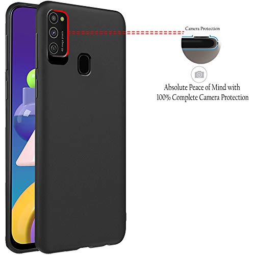 Image of TheGiftKart Imported Matte Soft Back Cover Case for Samsung Galaxy M21 2021 Edition / M21 / M30s | Camera Protection Bump | Protective Rubberised Case (Carbon Black)