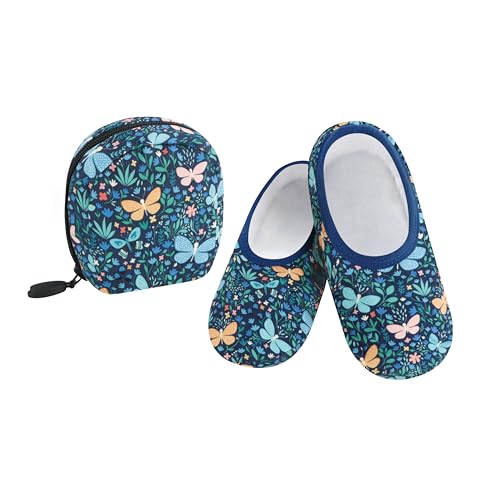 Image of Snoozies Skinnies Packable and Foldable Travel Slippers for Women with Zipper Pouch, Soft Sherpa-Lined Slipper Socks Non-Skid