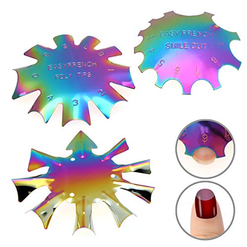 MWOOT 3 Stücke Edge Trimmer French Smile Line Werkzeug Set,Bunt kantenschneider Metall Schablone Cutter für Acryl UV…
