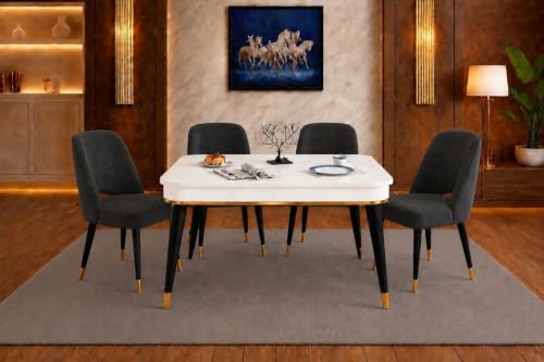 Image of WOODEN SPACE 4 Seater Wooden Dining Table Set | Urban Marble Top Dining Table with Chairs for Dining Room & Kitchen (Modern Vintage Dark Grey) (42 x 42 x 30 inch)