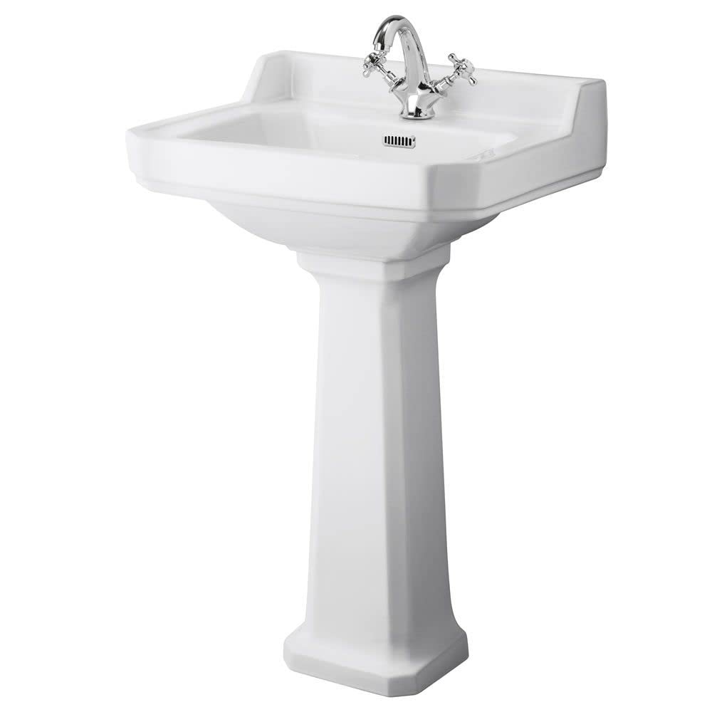 Milano White Richmond Comfort Height Full Pedestal 1 Tap Hole Bathroom Basin Sink - 560Mm X 450Mm