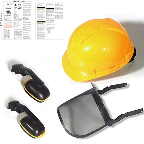 Yellow Forest Head Protection Helmet, Industrial Forestry Safety Helmet With Ear Muffs And Protective Visors, Comfortable Lining And Wire Mesh Mask Heavy Duty Hard Hat Chainsaw Helmet