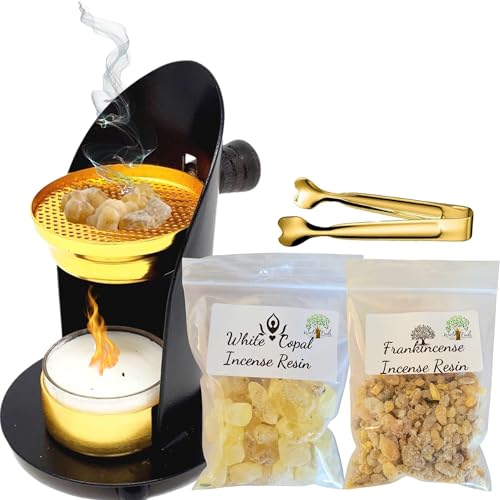 Resin Incense Burner Set Adjustable Incense Burner Holder 100% Pure Copal & Frankincense Variety Tealight Resin Burner Kit for Cleansing Smudging Purification