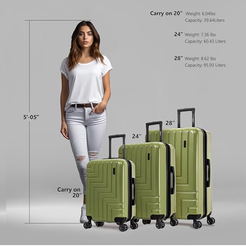DUKAP ZAHAV 3 Pcs Hardside Luggage Sets | 20 24 28 inch Durable Lightweight Large Medium and Carry on Suitcase | Zippered Suit Case with Gel Handles and Trolley | Green3