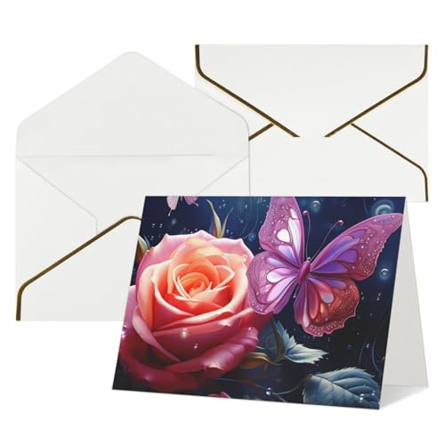 Cartes de vœux anniversaire et mariage assorties d'enveloppes élégantes motif rose