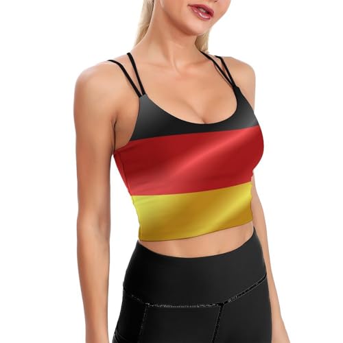 Casual Support Yoga Bra Flag of Germany, Padded Gym Running Workout Tank, Wirefree Sports Top for Women & Girls