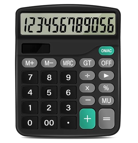 lohey Calculator 12 Digit Desk Calculators with Large Display and Big Sensitive Button Solar and Battery Dual Power Large Calculator Stationery for Office Home School (Black)