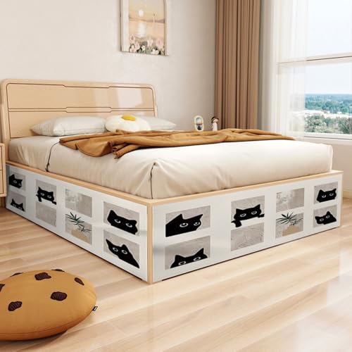 Treer Faldones de Cama Decoración, Estampados Lindos Cubre Canape Falda de Cama 90/105/150, Falda con Autoadhesivo y Cinta de Gancho Cubre y Protege la Base (Gato Kawaii 2,80An x Al30 cm)