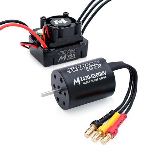 Surpass Hobby RC Brushless Motor ESC Combo Waterproof 2430 6300KV Brushless Motor and 35A ESC Combo Set for 1/16 1/18 Remote Control Cars Truck Off-Road Vehicle