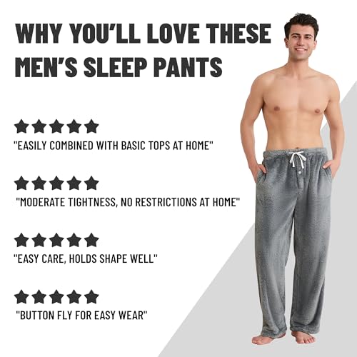 Mens Fleece Soft Pajama Bottoms Warm Lightweight Lounge Sleep Pants with Pockets and Button Fly (dark grey,M)3