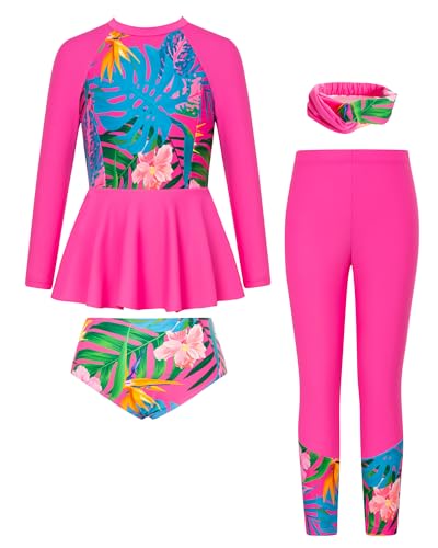 Image of GRACE KARIN Girls Long Sleeve Swimsuit Mermaid Bathing Suit Rash Guard Swimwear 4 Piece Size 5-12