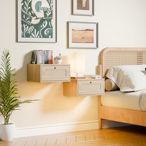 Lot de 2 tables de chevet à suspendre avec 2 éclairages LED RVB - Table de chevet flottante avec...