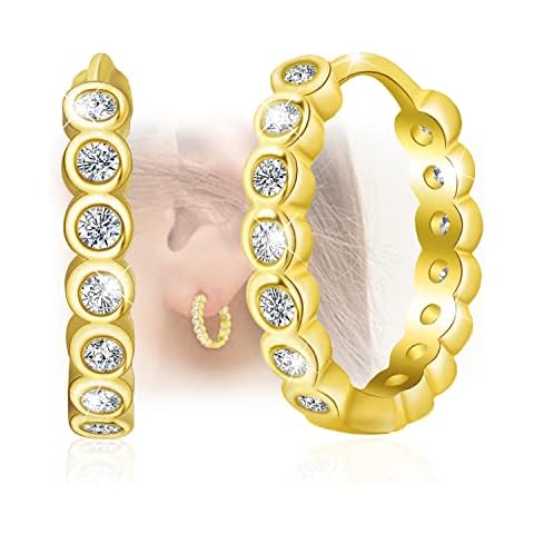 Gold Hoop Earrings for Women - Sterling Silver Hypoallergenic Cubic Zirconia Huugie Hoop Earrings Cover