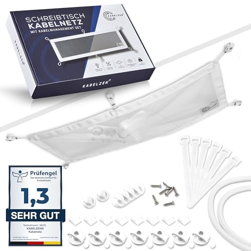 Kabelnetz Schreibtisch für Kabelmanagement Kabelkanal flexibel - ideal für Kabelorganisation - Kabel verstecken unter dem Tisch Kabelhalter inkl. Kabelschlauch weiß