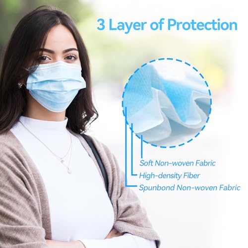 Image of Jointown Disposable Face Mask - 3 Ply Filter Protection Face Masks, 50 Pack Blue