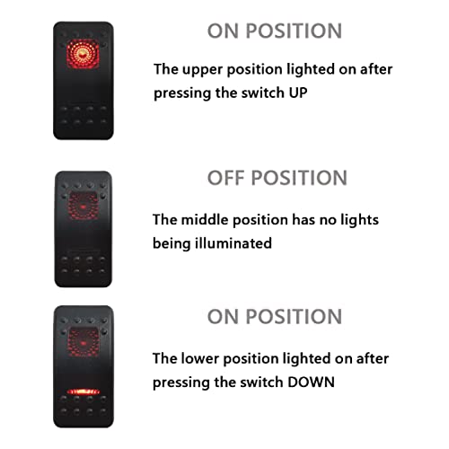 Image of Waterproof Marine Momentary Rocker Switch RED Led 7P (ON)-Off-(ON) Toggle Switch with Wires for Marine Yacht Vehicle Truck SUV ATV UTV, 12V 20A /24V 10A IP66