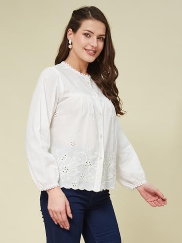Image of J TURRITOPSIS Women's Pure Cotton Schiffli Embroidered Shirt