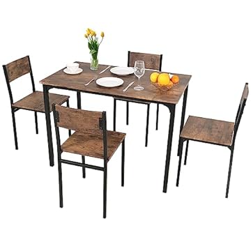 ARTETHYS Dining Table and 4 Chairs, Dining Table and Chairs Set 4, 5 Piece Dining Room Set, Modern Design for Kitchen Home Bistro Patio Garden, Brown