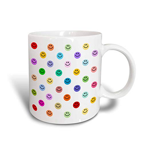 mug_76650_1 'Motif de visage de smiley arc-en-ciel - smileys colorés - smileys heureux multicolores pois sur blanc' Mug en céramique, multicolore