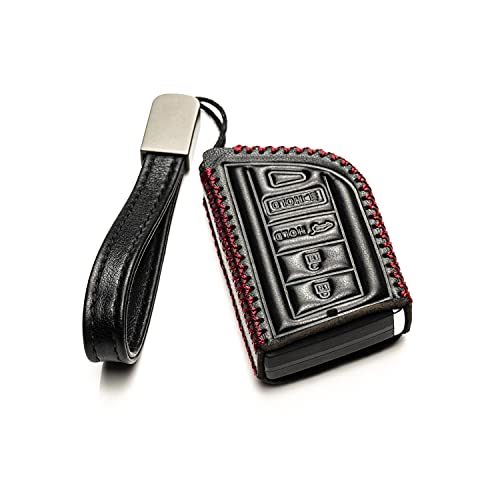 Image of Vitodeco Genuine Leather Smart Key Fob Case with Leather Key Strap Compatible for Acura MDX, RDX, ADX, TLX, INTEGRA - 4-Button, Black /Red