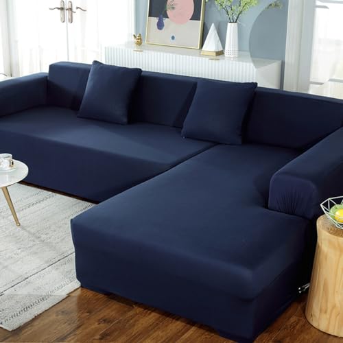 JunJiale 分段リクライニングソファーカバー2件L型ソファセット柔軟家具スリッパL型ポリエステルストレッチソファセット3基+3基ソファセット 滑り止め保護家具ソファカバー