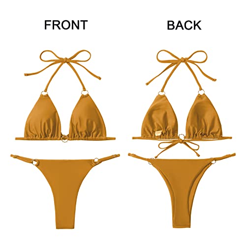 Image of MIKETAI Sexy Bikinis for Women 2 Piece Bikini Spaghetti Strap Swimsuits Solid Color Bathing Swimwear Triangle Bathing Suit