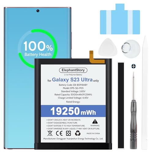 ElephantStory Replacement Battery for Samsung Galaxy S23 Ultra: EB-BS918ABY High Capacity Upgraded Li-ion Polymer Battery for Galaxy S23 Ultra 5G SM-S918U S918U1 S918B S918W with Repair Tool Kit