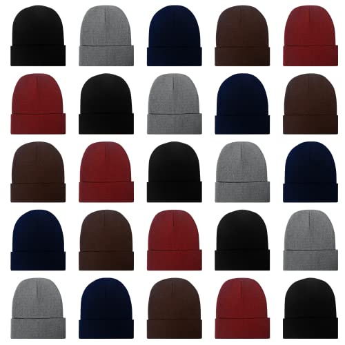 LYDTICK 25 Pack Winter Beanie Hats Bulk for Men Women, Wholesale Knit Beanies Cold Weather Skull Caps, 5 Colors Multicolor