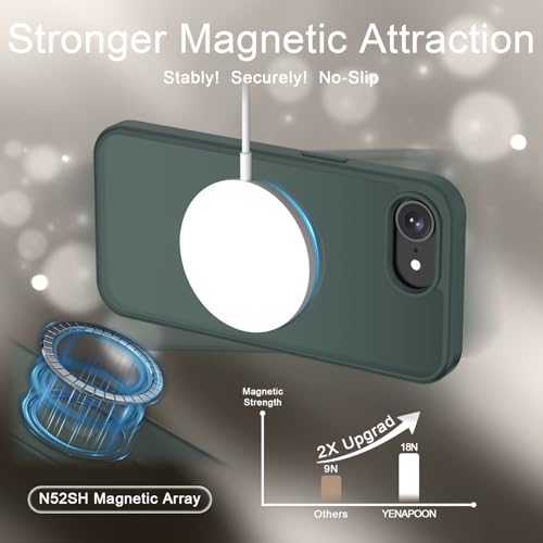 Image of YENAPOON for iPhone 17e Case, iPhone 16e Case, Matte Magnetic Phone Cover [with 1 Screen Protector] [Support for MagSafe] [Shockproof Military Grade Protection] Translucent Frosted Back, Gray