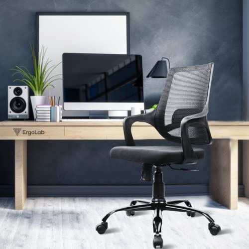Image of ErgoLab Calm Office Chair, Mid Back Ergonomic Mesh Home Office Desk Chair, Computer Chair with Comfortable Cushion Seat and Armrests, Single Lock Mechanism & Strong Chrome Base