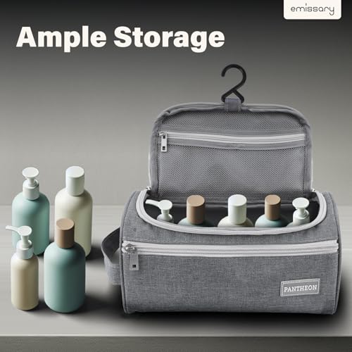 Image of Pantheon Hanging Travel Toiletry Bag for Men, Dopp Kit - Gray