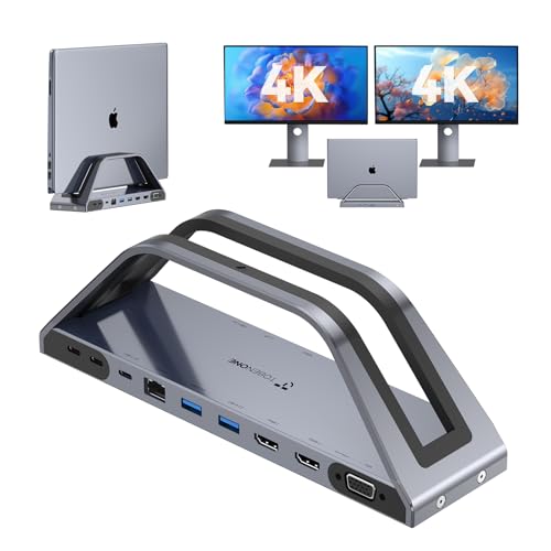 TobenONE 14-in-1 MacBook Pro/Air Docking Station Dual 4K Monitor, Laptop Docking Station Stand for MacBook M1-M5/Neo, Driver-Based, USB C Dock with 65W Power Adapter, 2 HDMI,VGA, 5Gbps USB, RJ45 by Tobenone - Used condition - US$154.50