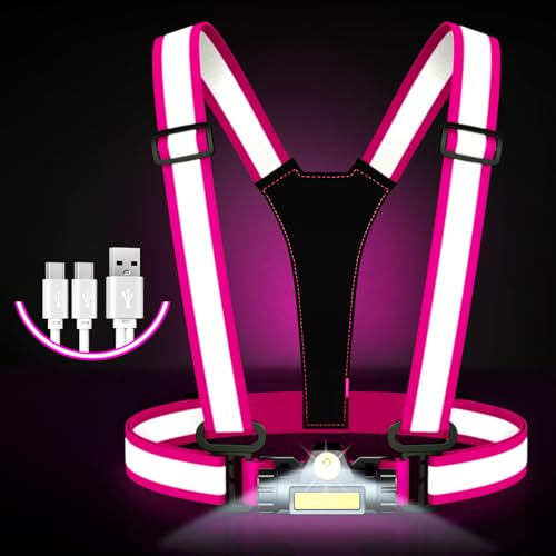 Lauflicht,Lauflampe Joggen Reflektierende LED Laufweste,beleuchtete Weste,Wiederaufladbar Brustlampe,90° Verstellbar&Wasserdichtes Wasserdichter LED...