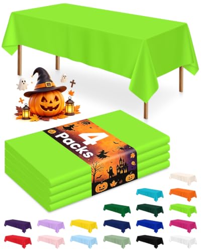 Image of LANLISA 4 Pack Lime Green Plastic Tablecloth Disposable, 54 x 108 Inch