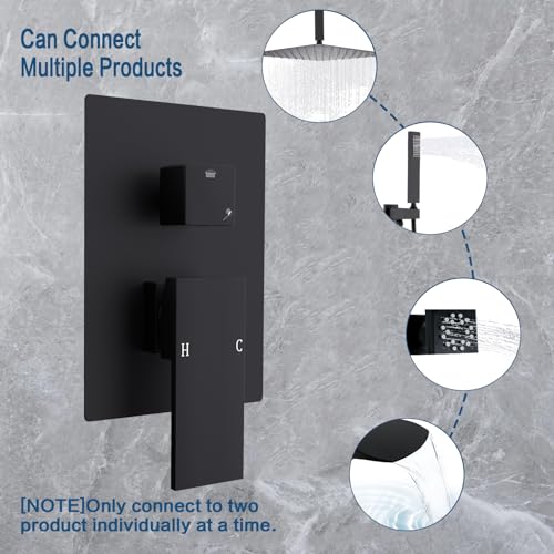 Robinet de douche mural carré avec mitigeur inverseur 2 voies