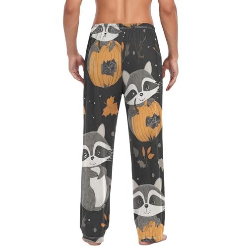 Halloween Raccoon Pumpkin Pajama Pants for Men Comfort Sleep Lounge Bottoms Straight-fit with Pockets S-XXL2