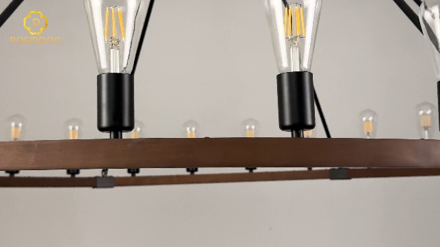 Image of Oak Wooden Wagon Wheel Chandelier 24-Light 59 inch Light Fixture
