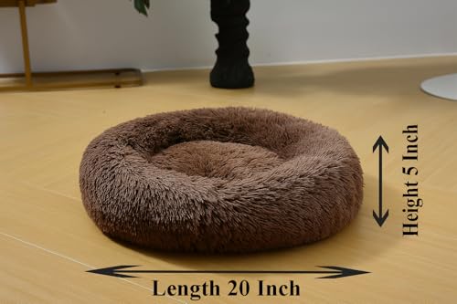 Image of RvPaws Calming Dog & Cat Bed for Small Dogs, Anti-Anxiety Donut Cuddler Cozy Soft Round, Fluffy Faux Fur Plush Cushion Beds for Medium Dogs - (Brown Color, 20 Inch, Small Size)
