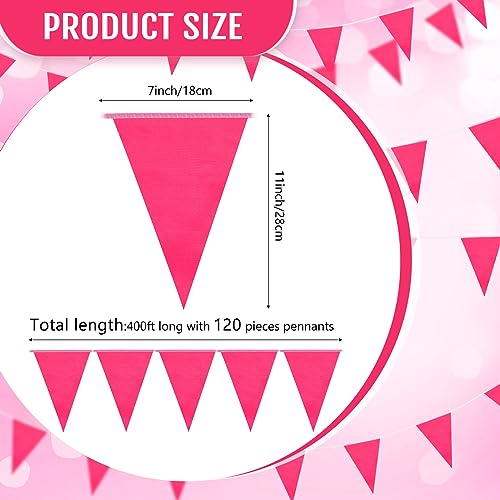Image of Preboun 400 ft Solid Pennant Banner Flags 240 Pcs String Hanging DIY Triangle Bunting Bulk Garland for Grand Opening Carnival Birthday Party Decoration Outdoor(Pink)