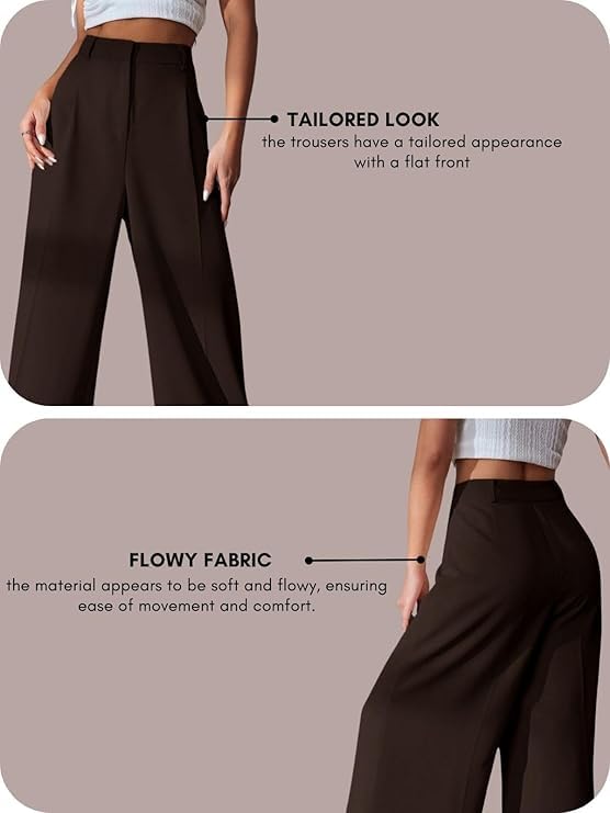 Image of GRECIILOOKS Women High Rise High Waist Trousers Flared Korean Style Formal Pants| Elegant Workwear for Office, College & Events (Available in Plus Size)