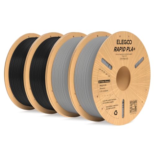 Image of ELEGOO Rapid PLA Plus Filament 1.75mm Black & Gray 4KG, PLA+ 3D Printer Filament for 600mm /s High Speed Printing, Dimensional Accuracy + /- 0.02 mm, 4 Pack 1kg Spool(2.2lbs)