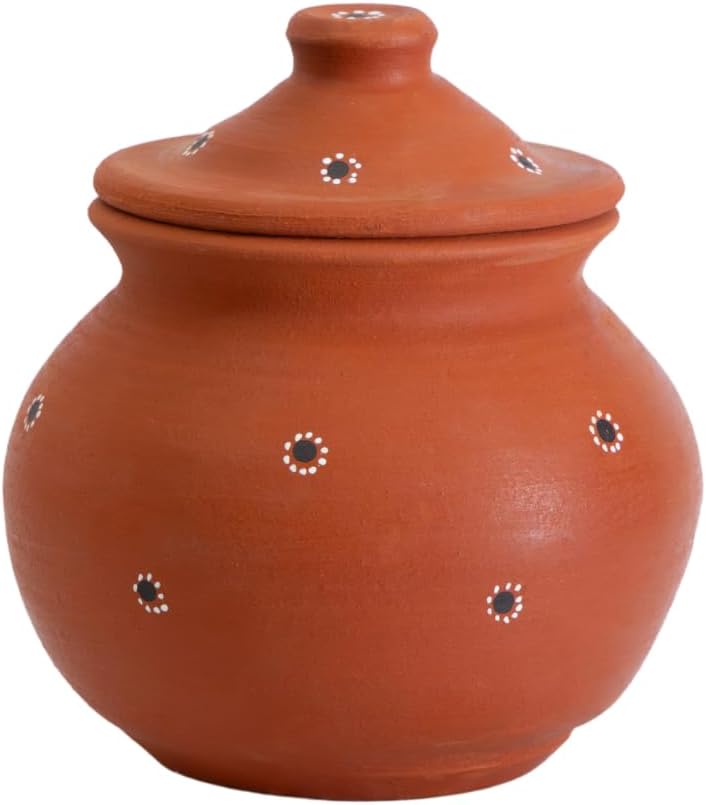 Dahi Handi Clay Pot Traditional Eco-Friendly Clay Dahi Handi with lid | With Handpainted Floral Design | Curd Pot for Dahi and Yogurt Maker and Storage (1500 Ml)