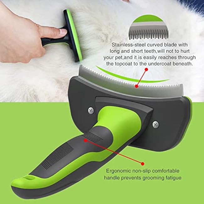 Upgraded Pet Self Cleaning Curved Deshedding Tool, Effectively Reduces Shedding by Up to 95%, Professional Grooming Brush for Small Dogs, Cats and Other Small Animals Green S-7w4g8zjg