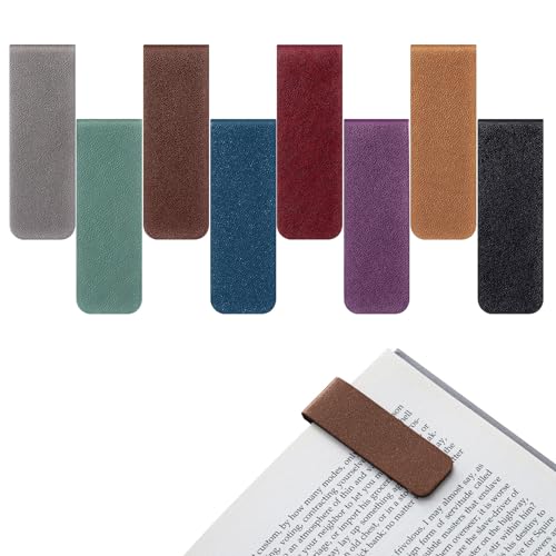 Trandraft 8 Pcs Leather Magnetic Bookmarks Magnetic Bookmark Clip Handmade Textured Leather Bookmarks Valentines Day Gift for Teachers Students Book Lovers Women Men(Dark Color)